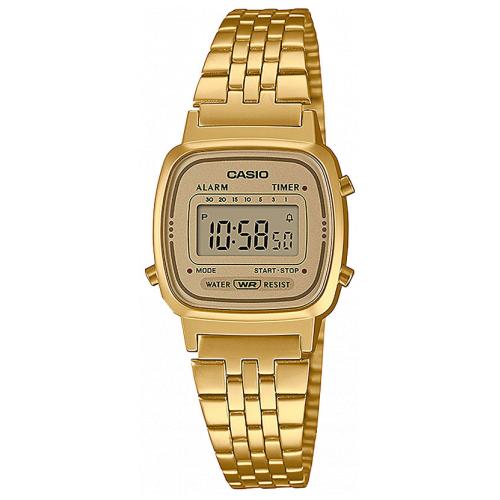 Casio – Kleine Digitaluhr in Schwarz und Gold, LA670WEGA-1EF